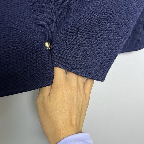 Talbots Womens Button Up Wool Blend Knit Blazer Sz XL Navy Blue Military Preppy - Picture 6 of 16